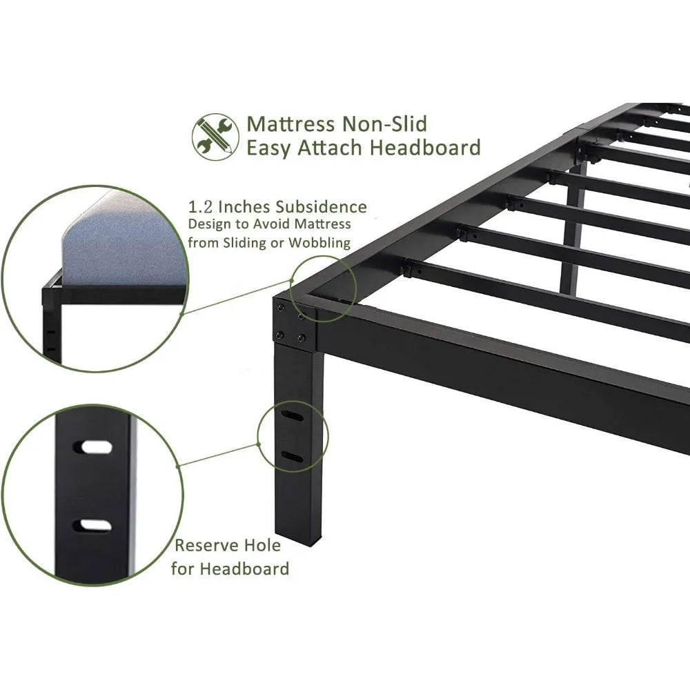 14 Inch Platform Bed Frame, Easy Assembly Mattress Foundation, 3000lbs Heavy Duty Steel Slat/Noise Free/No Box Spring Needed