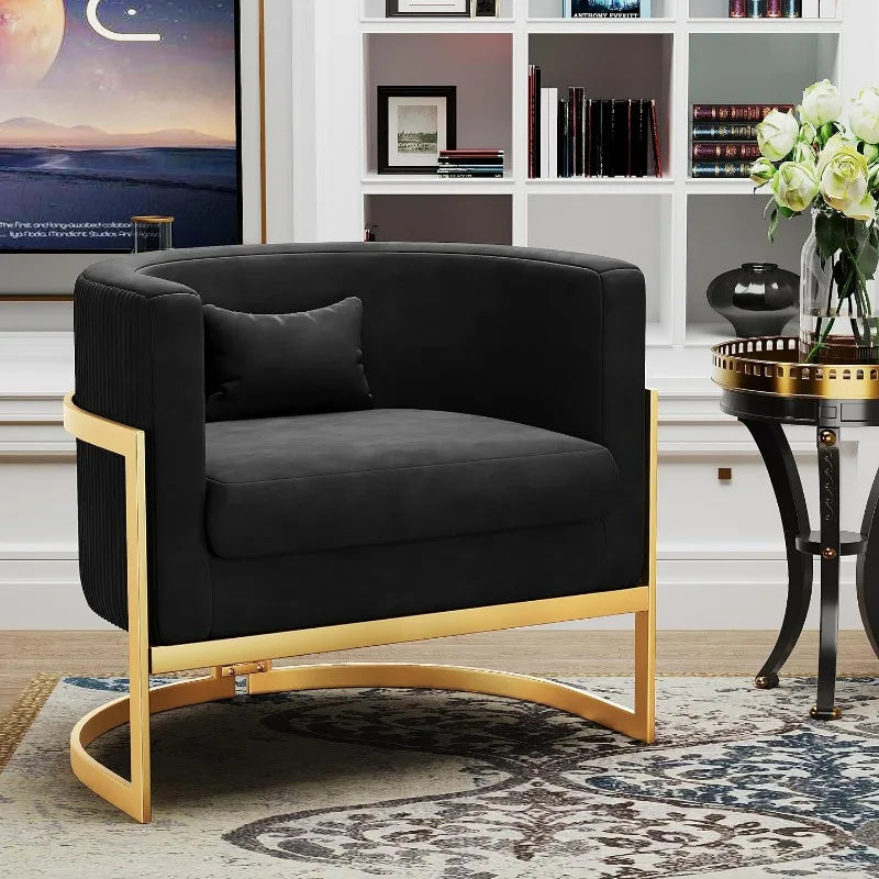 Apeaka Velvet Accent Chair Gold Modern Barrel Chair Upholstered Arm Chairs for Bedroom Living Room Sofa Chair Club Chairs Black