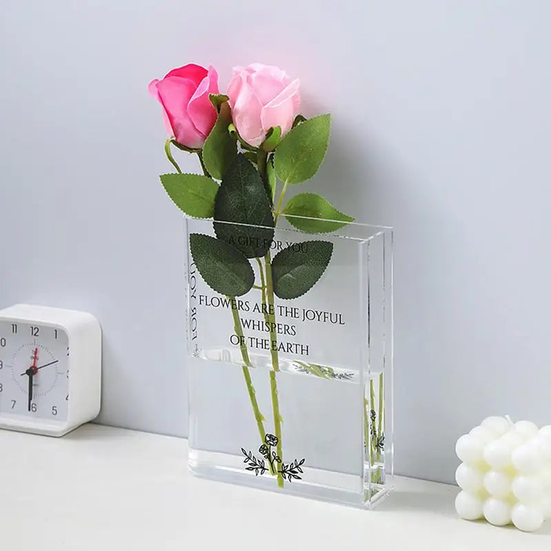 Book Vase Acrylic Book Vase Desktop Vase Bookcase Decoration Aquatic Table Vase Flower Home Decoration Flower Arrangement