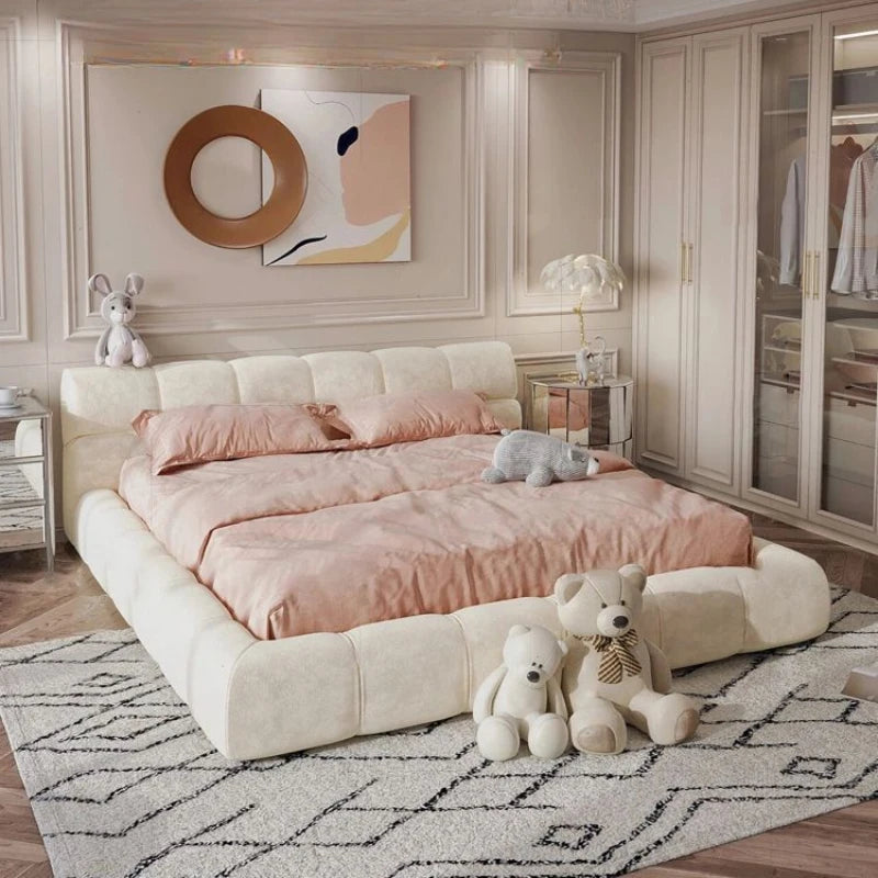 Modern White Simple Bed King Size Large Floor Bedding Luxury Bed Bedframe Design European Muebles Para Dormitorio Furniture