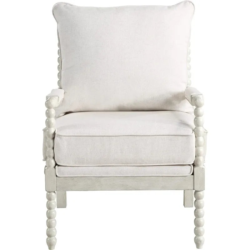 OSP Home Furnishings Kaylee Spindle Accent Chair, 26.5” W x 32.25” D x 37” H, Antique White Frame with White Linen Fabric