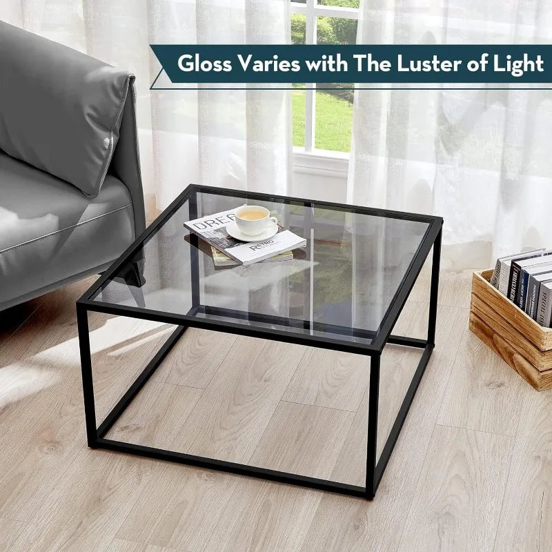 SAYGOER Glass Coffee Table, Small Modern Coffee Table Square Simple Center Tables for Living Room