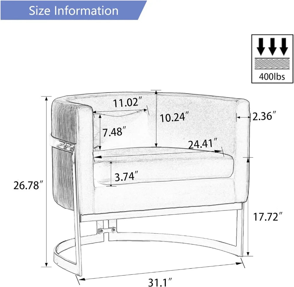 Alunaune Upholstered Velvet Barrel Living Room Accent Chair, Modern Armchair Mid Century Lounge Chairs Single Sofa Tub Bucket