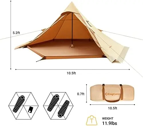 Tent with Stove Jack, 4 Season Cotton Hot Teepee Tent with Snow Skirt, Set-up Rainfly, for Glamping, Camping, Hiking, Wind-Proof