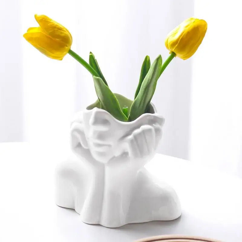 Nordicstyle Flower Vase Women Body Half Face Flower Pot Vase Ceramic Art Crafts Bedroom Living Room Desktop Home Decoration