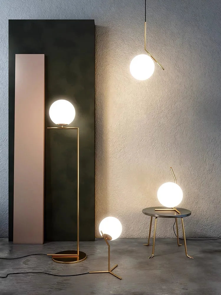 Modern Glass Ball floor lamps table lamp night light Nordic Simple Bedside Desk Home Decor LED Lustre Chandelier Light Lamparas