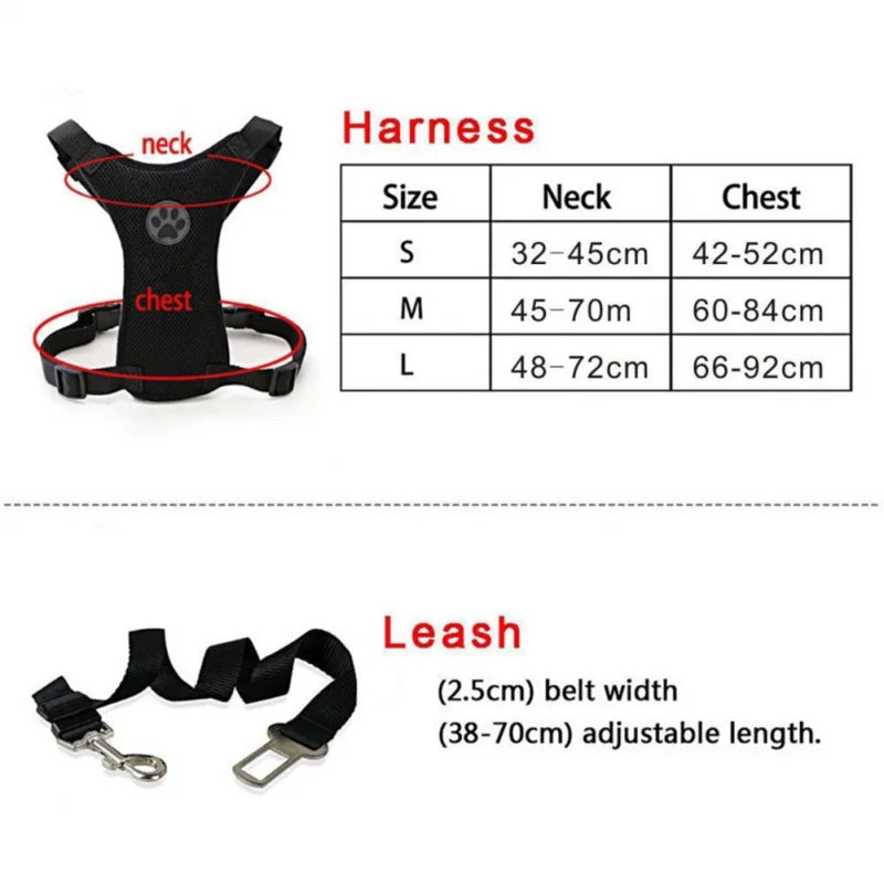 Dog Harness Leash Outdoor Training Dog Snack Bag Breathable Mesh with Adjustable Straps Car Automotive Seat Safety Belt