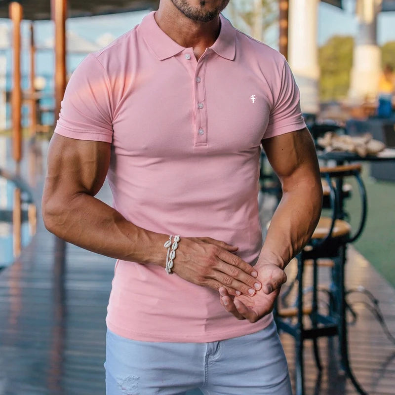 Men's Slim Fit Turn Down Collar POLO Shirt T-Shirt Summer Fashion Men's Clothing Solid Color Business Non-Ironing Bottom Shirt