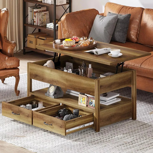 2023 New Lift Top Coffee Tables with 2 Storage Drawers & Hidden Compartment