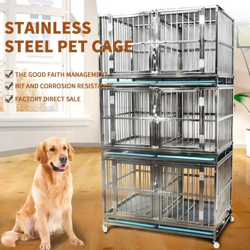 Stainless Steel Dog Cage Multi-layer Cage Boarding Cage For Large, Medium-sized, Dog Kennel Heavy Duty Dog Crate