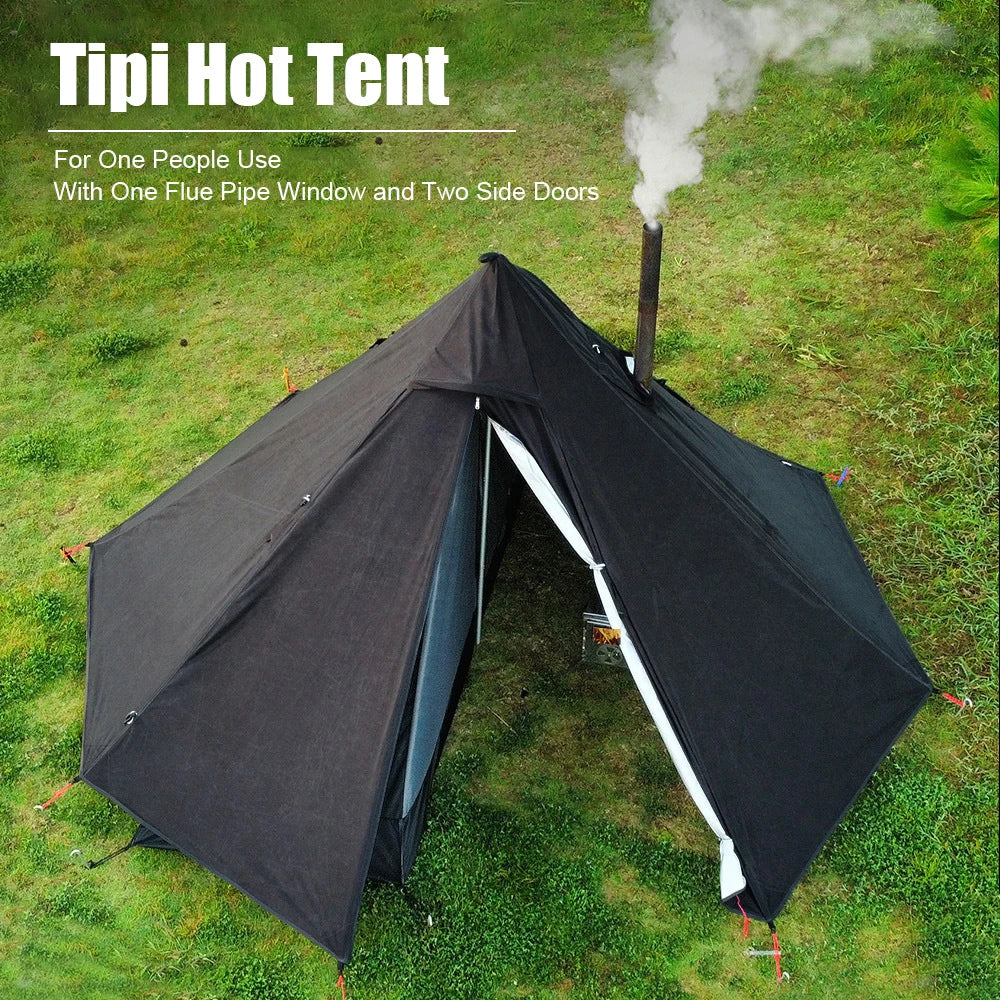 Camping Teepee Tent Outdoor Pyramid Tent Single People Tipi Hot Tent for Four Season Camping Hiking Activities