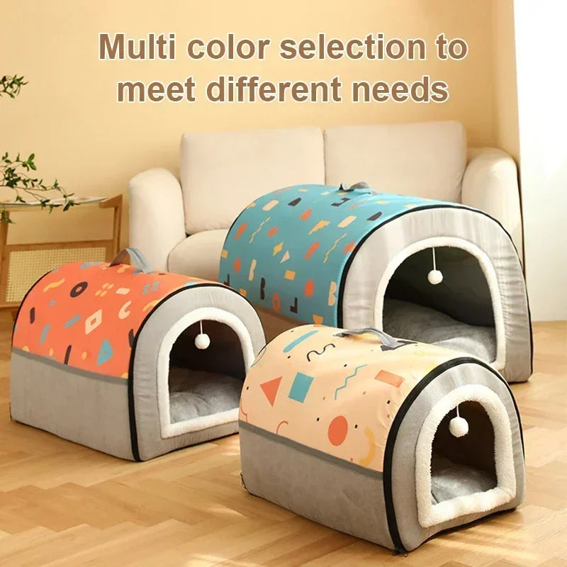 Pet Dog Bed Mat Deep Sleep Warm Winter Tent Cozy Geometric House Nest Removable Washable for Medium Large Dogs Pet Supplies