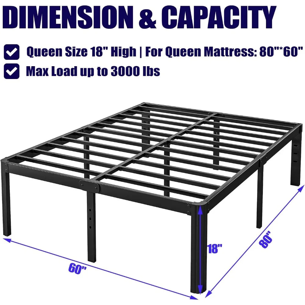 Beds 18in High Queen Bed Frame No Box Spring Needed,Duty Metal Platform Bed Frame Big Size with Round Corners,Noise Free,Black