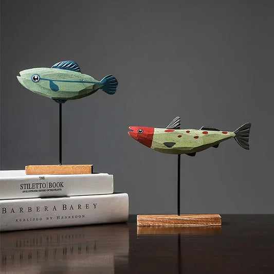 Colorful Wooden Fish Statue Ornament Fish Sculpture Ornaments Living Room Bedroom Dining Room Home Decoration Gifts