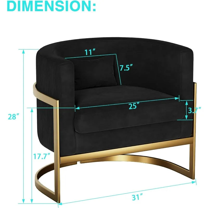 Apeaka Velvet Accent Chair Gold Modern Barrel Chair Upholstered Arm Chairs for Bedroom Living Room Sofa Chair Club Chairs Black