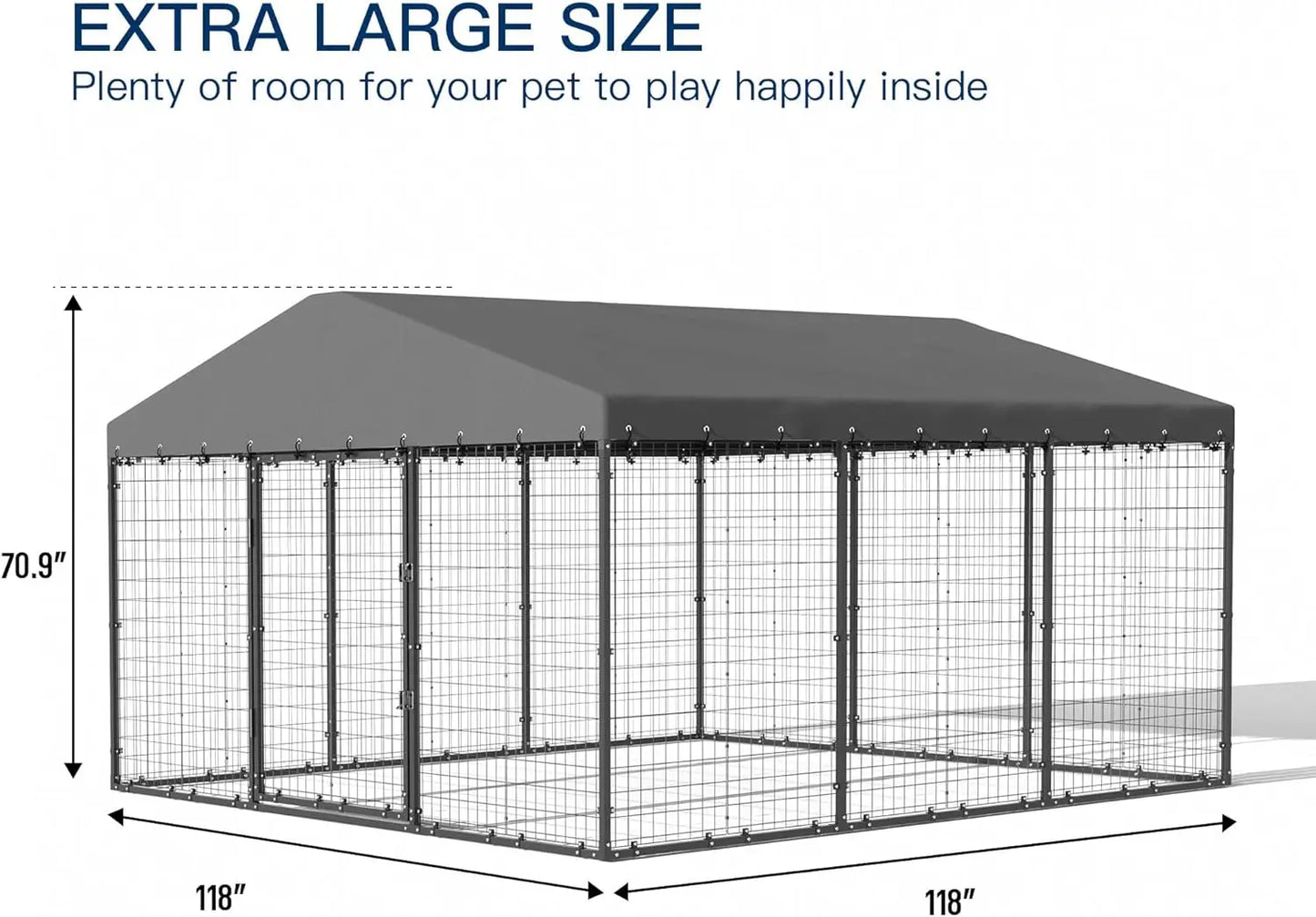 Large Outdoor Dog Kennel,Heavy Duty Dog Cage with Roof,Galvanized Steel Dog Kennel Fence with Double Safety Locks