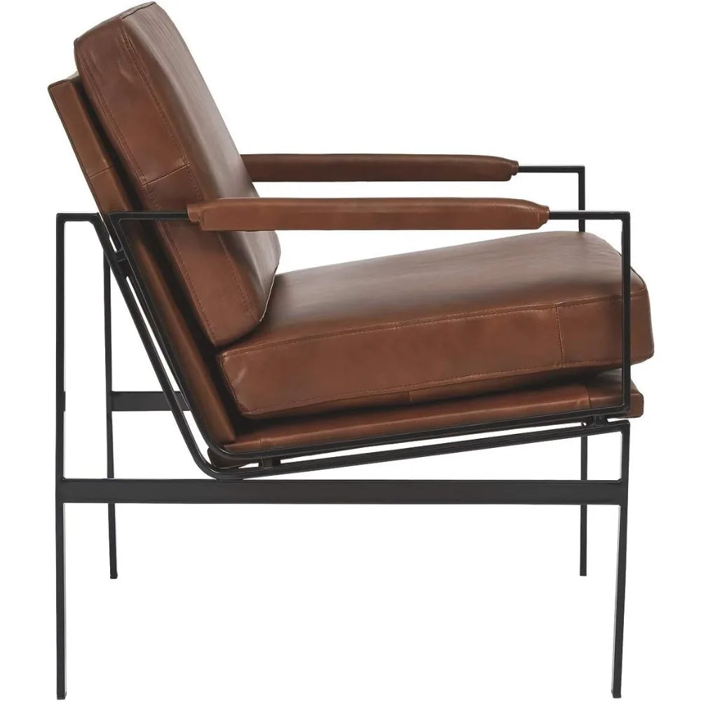 Mid-Century Modern Leather Accent Chair Living Room Chair Bed Brown Freight Free Chairs for Kitchen Relax Armchair 1-person Sofa