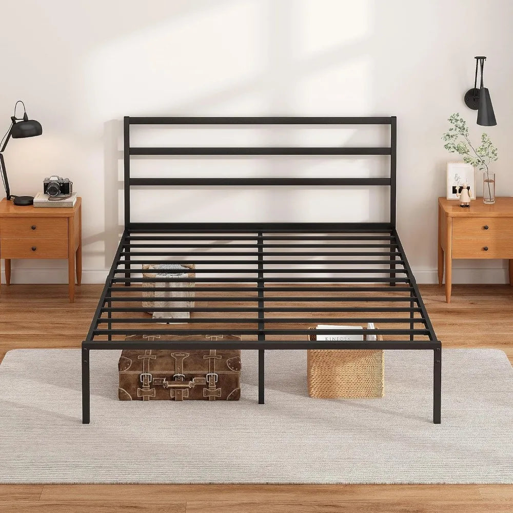 Bed Frame with Headboard, Sturdy Heavy-duty Metal Slats To Support The Mattress, No Springs Required, Easy To Assemble, Black