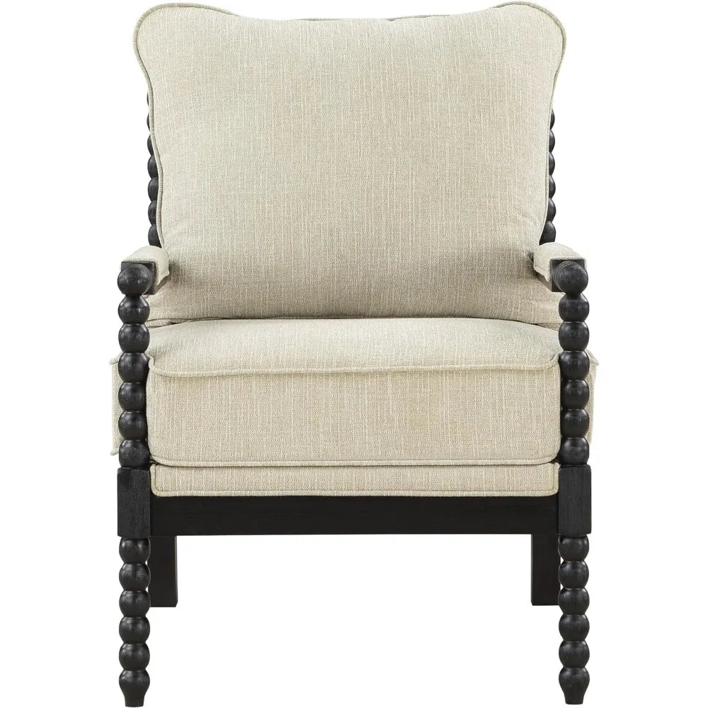 OSP Home Furnishings Eliza Spindle Accent Chair, Linen Fabric with Black Wood chairs living room  papasan chair