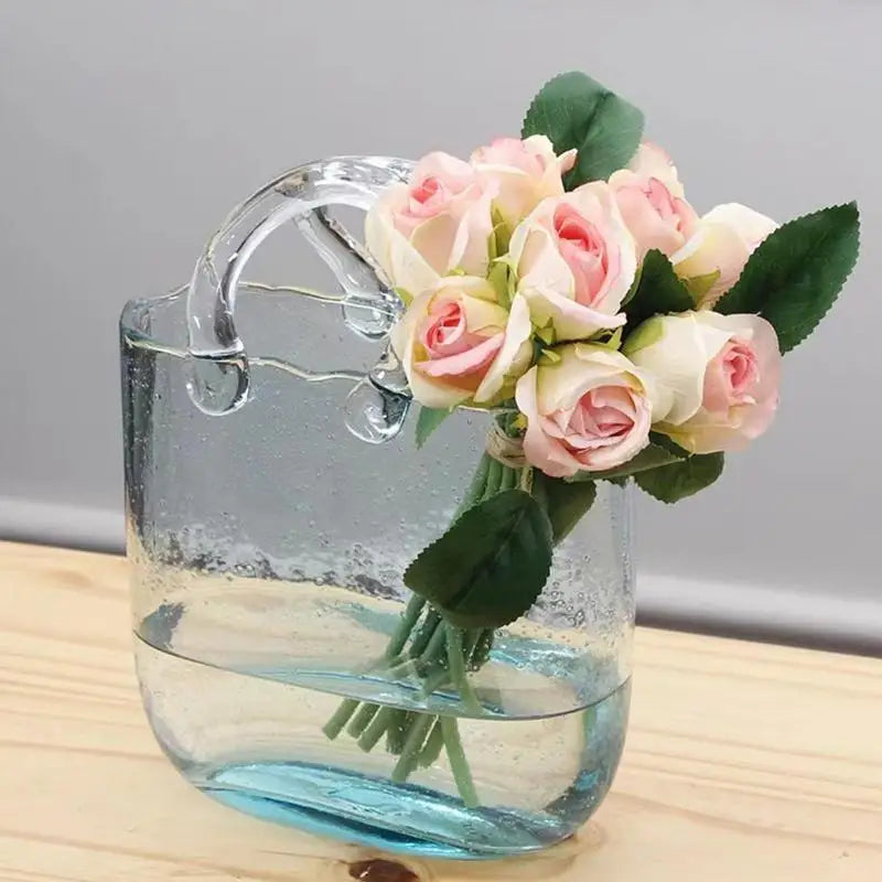 Handbag Shape Clear Vase Mini Crystal Fish Tank Desktop Glass Basket Vase For Home Decor/Enterpiece/Events/Office/Garden/Wedding