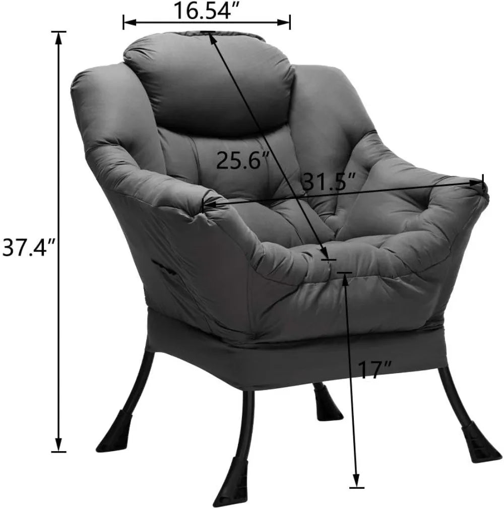 Modern Fabric Large Lazy Chair, Accent Oversized Comfy Reading Chair, Thick Padded Cozy Lounge Chair with Armrest