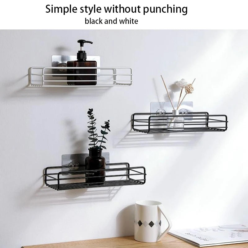 Japanese-style Wrought Iron Bathroom Shelf Wall-mounted Shower Gel Storage Rack Toilet Free Punch Toiletry Stand