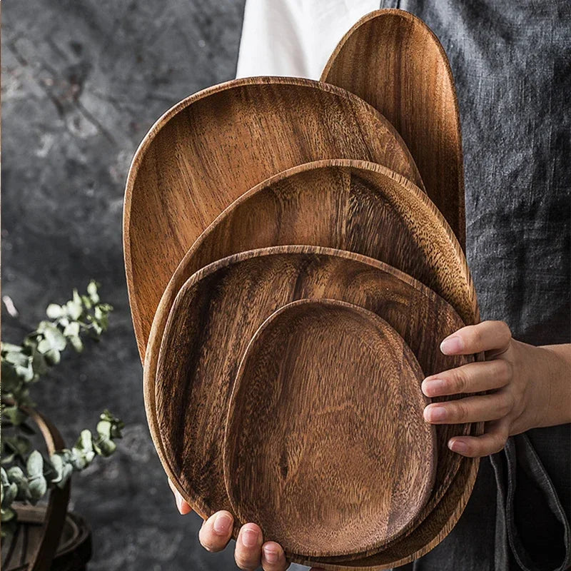 Whole Wood Lovesickness Wood Irregular Oval Solid Wood Pan Plate Fruit Dishes Saucer Tea Tray Dessert Dinner Plate Tableware Set