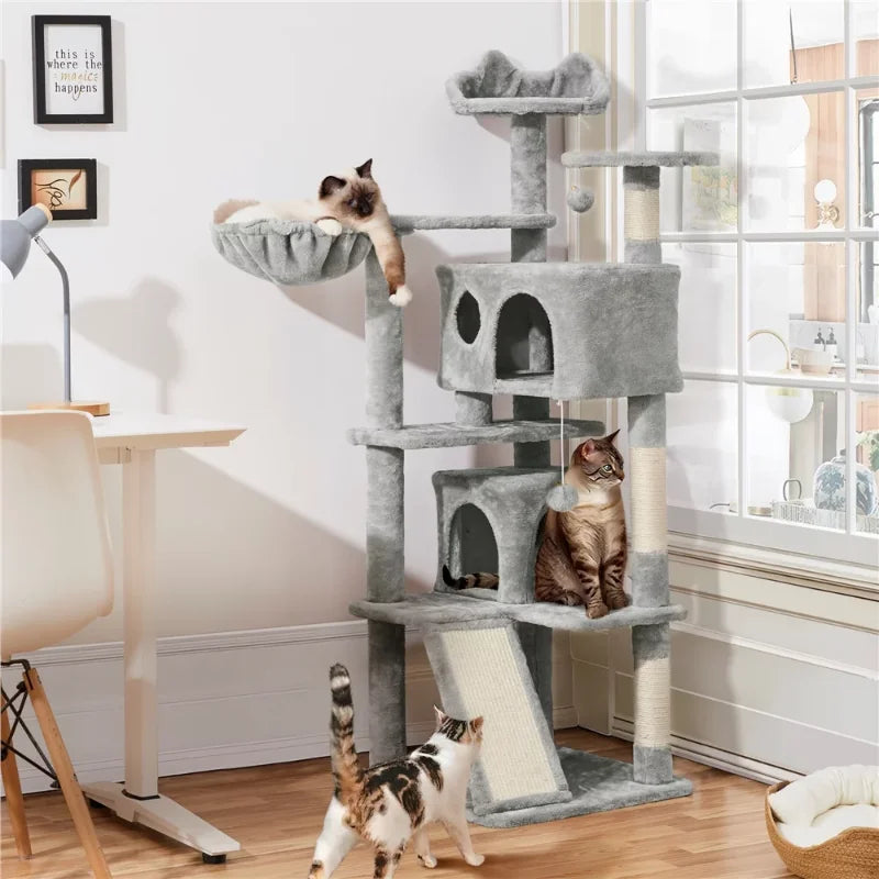 BOUSSAC 54" Double Condo Cat Tree With Scratching Post Tower, Light Gray