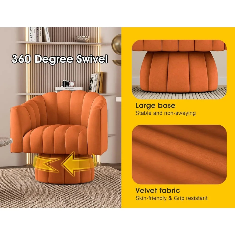 Mid Century 360 Degree Swivel Cuddle Barrel Accent Sofa Chairs, Round Armchairs with Wide Upholstered Living Room Chairs