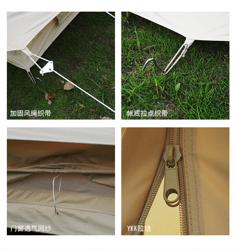 Outdoor 3-4 people camping light luxury retro A-shaped cabin self driving camping large camping rainproof eaves tent