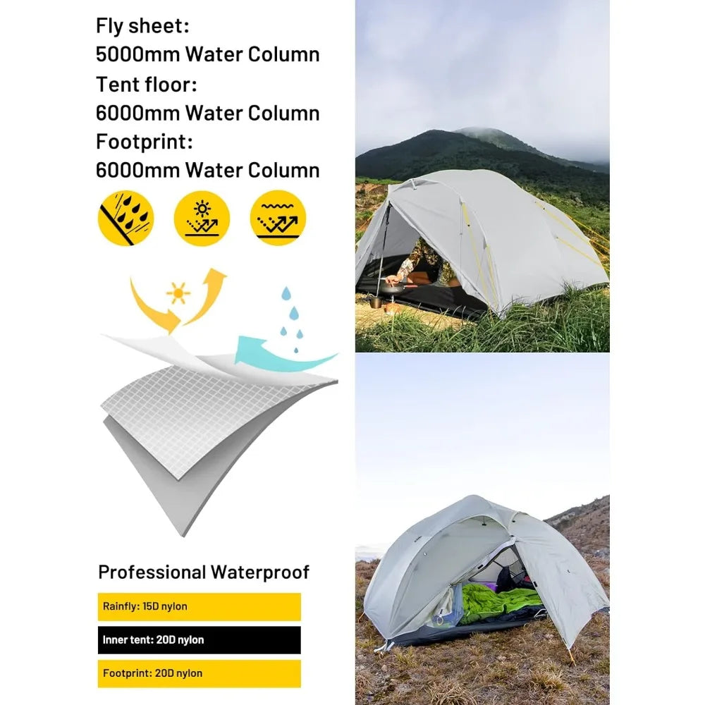 Waterproof Backpacking Tent for 4-Person 4 Season, Lightweight Camping Tents Freestanding with Aluminum Frame