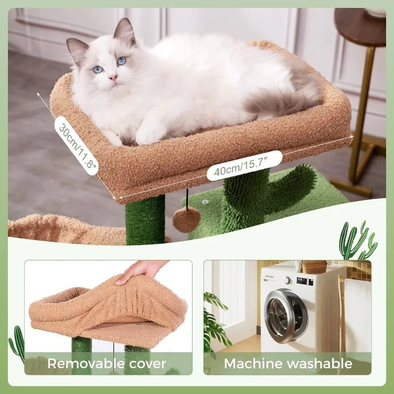 MeowSir Cactus Cat Tree 34 Inches Cute Cat Tower with Padded Top Perch, Comfy Hammock, Private Condo