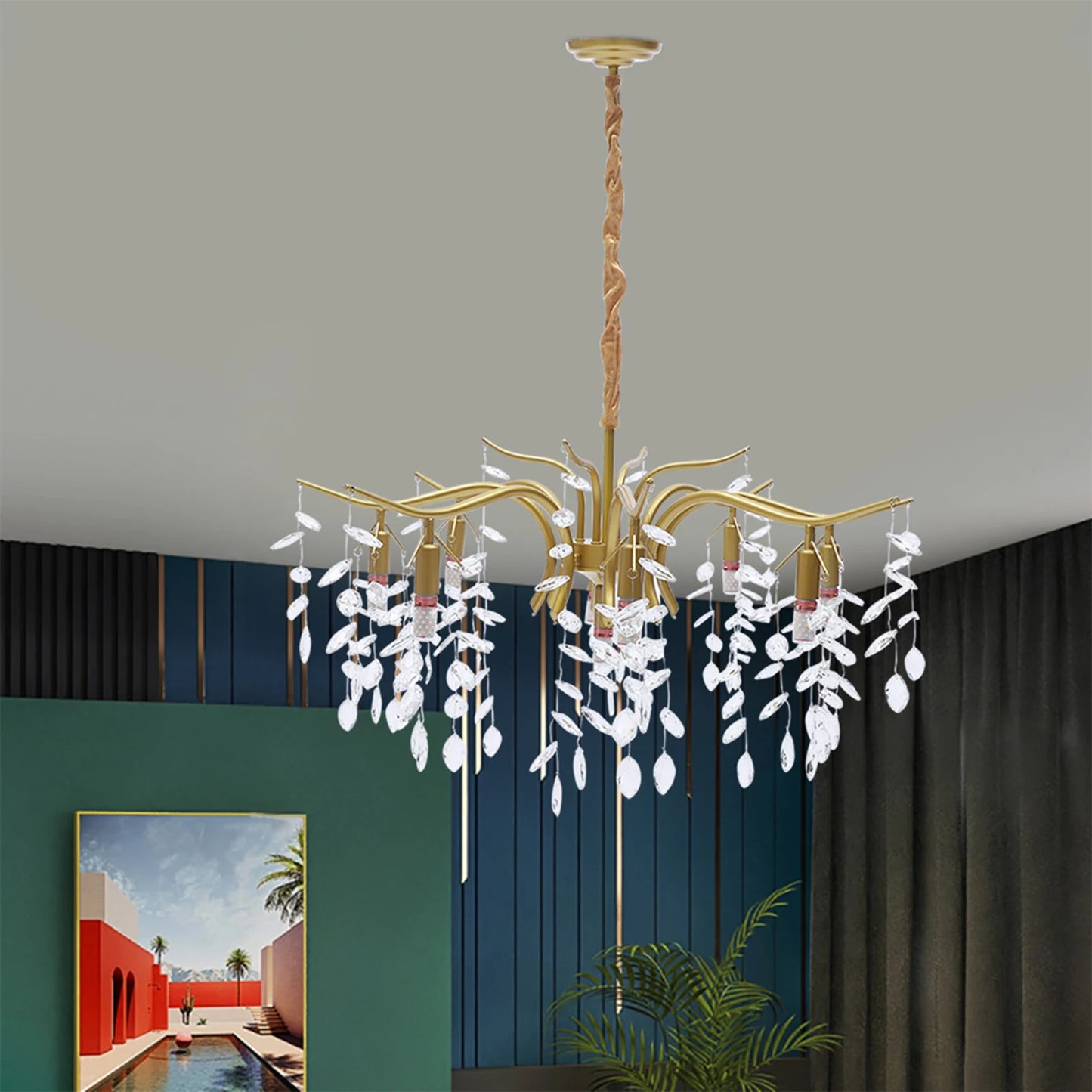 Modern Gold Metal Crystal Chandelier Luxury Living Room Pendant Lamp Art Light