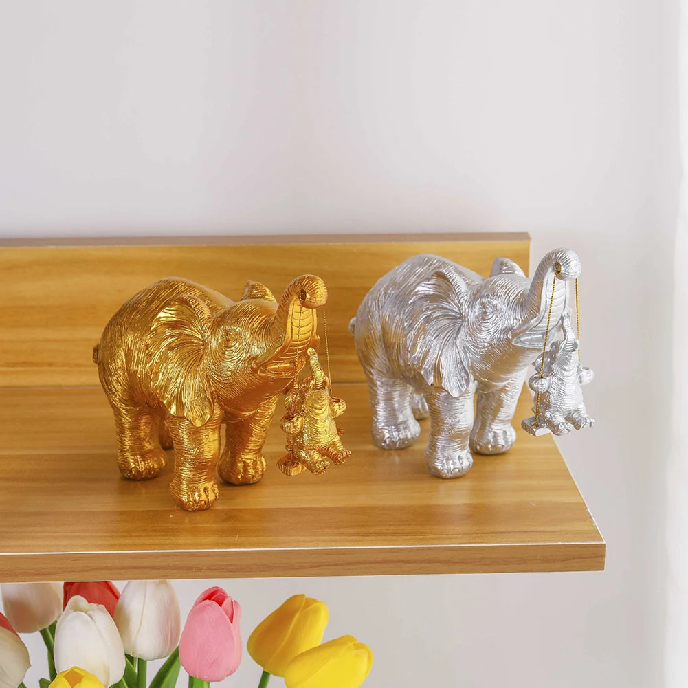 Gold/Silver Animal Elephant Sculpture Brings Good Luck Cute Elephant Figurines Swing Elephant Decor for Home Living Room Decor