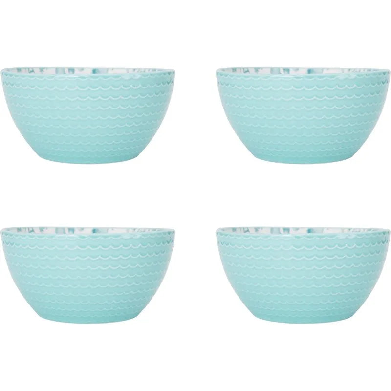 Venice 16-Piece Stoneware Dinnerware Set, Service for 4, Aqua/White -