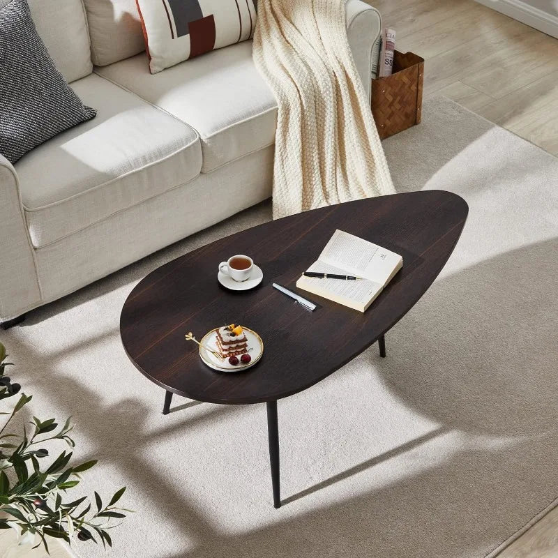 Modern Coffee Table Small White Coffee Tables for Small Space Unique Simple Oval Center Table with Wood Frame for Living Room