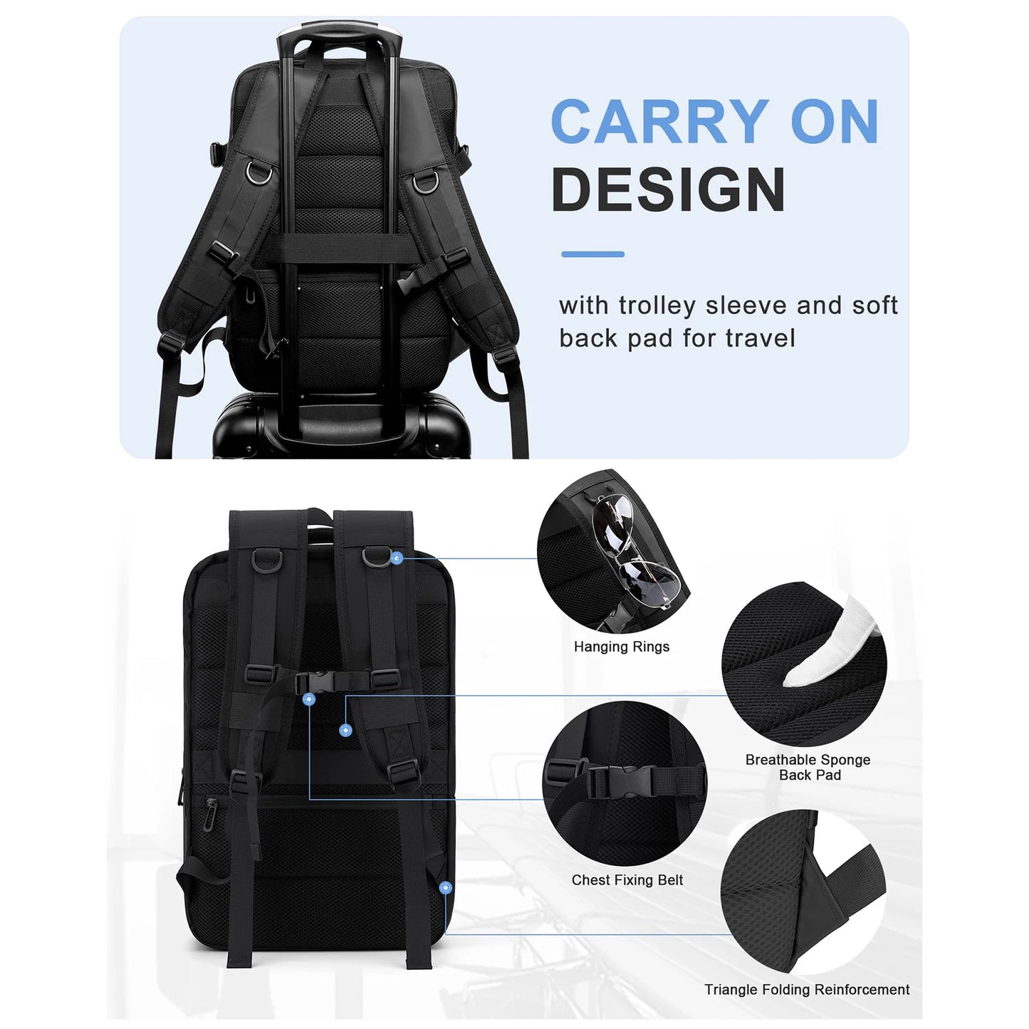 Airplane Travel Backpack Expandable Women Men Laptop Luggage Suitcase Bags Large Capacity  Business Multifunctional Backpacks