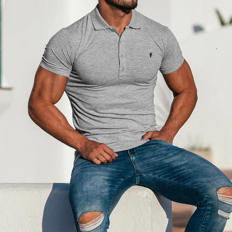 Men's Slim Fit Turn Down Collar POLO Shirt T-Shirt Summer Fashion Men's Clothing Solid Color Business Non-Ironing Bottom Shirt