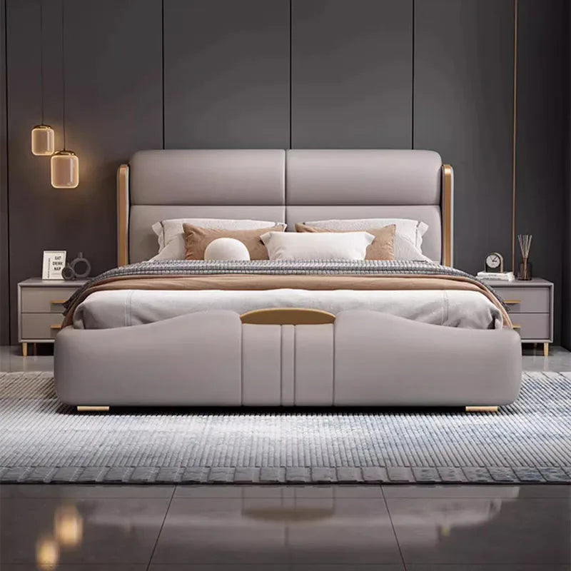 Silver Leather European Double Bed Simple Master Sleeping Bedframe Double Bed Modular Human Cama Matrimonial Bedroom Furniture