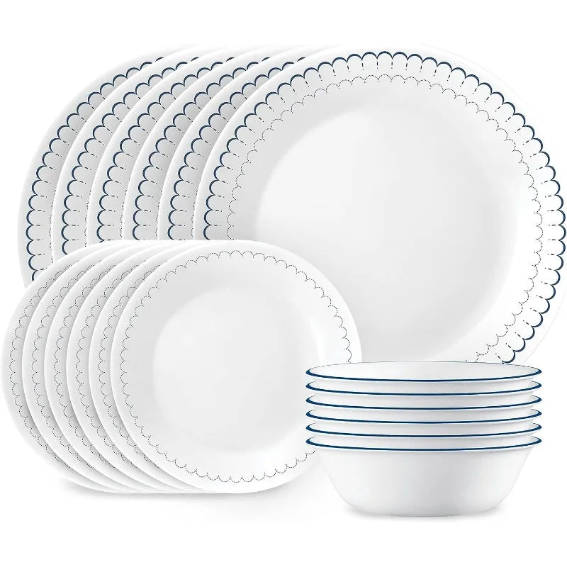 Round Dinnerware Set, Service , Lightweight Round Plates and Bowls Set, Vitrelle Triple Layer Glass,