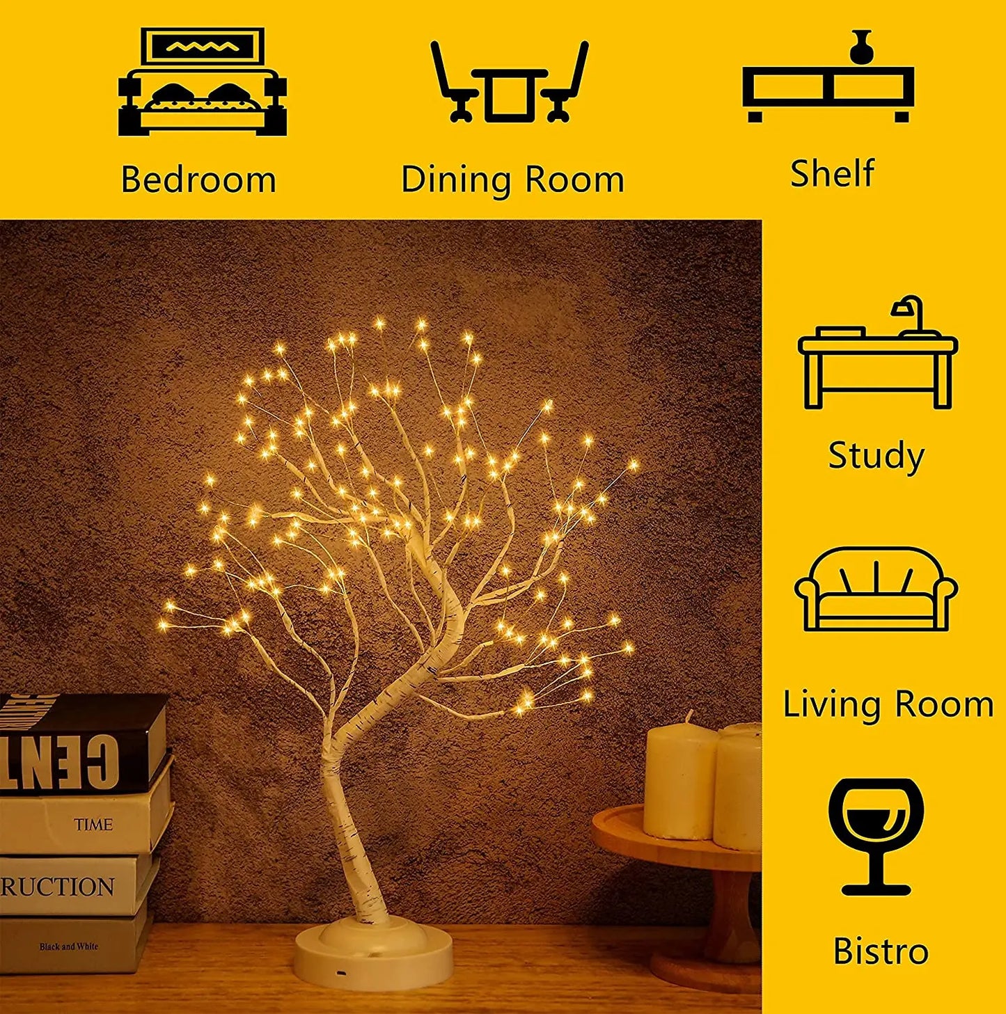 LED Tree Night Light 108LEDs Touch Switch Fairy Brich Night Lamp Table Lamp For Home Bedroom Wedding Party Christmas Decoration