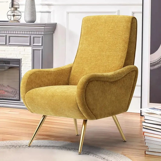 Upholstered Accent Chair, Chenille Armchair Living Room Chair with Thick Cushion&Golden Metal Legs, Comfy Reading Chair