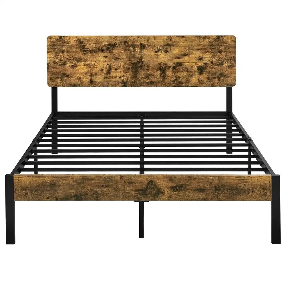 Twin/Full/Queen Metal Platform Bed Frame with Wooden Headboard Vintage Style