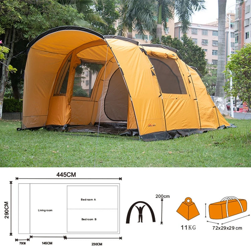 Outdoor Multi-person Camping Tunnel Tent, European Style, Hanging Inner, Professional, 5-8People Glamping, Luxury Family Tourist