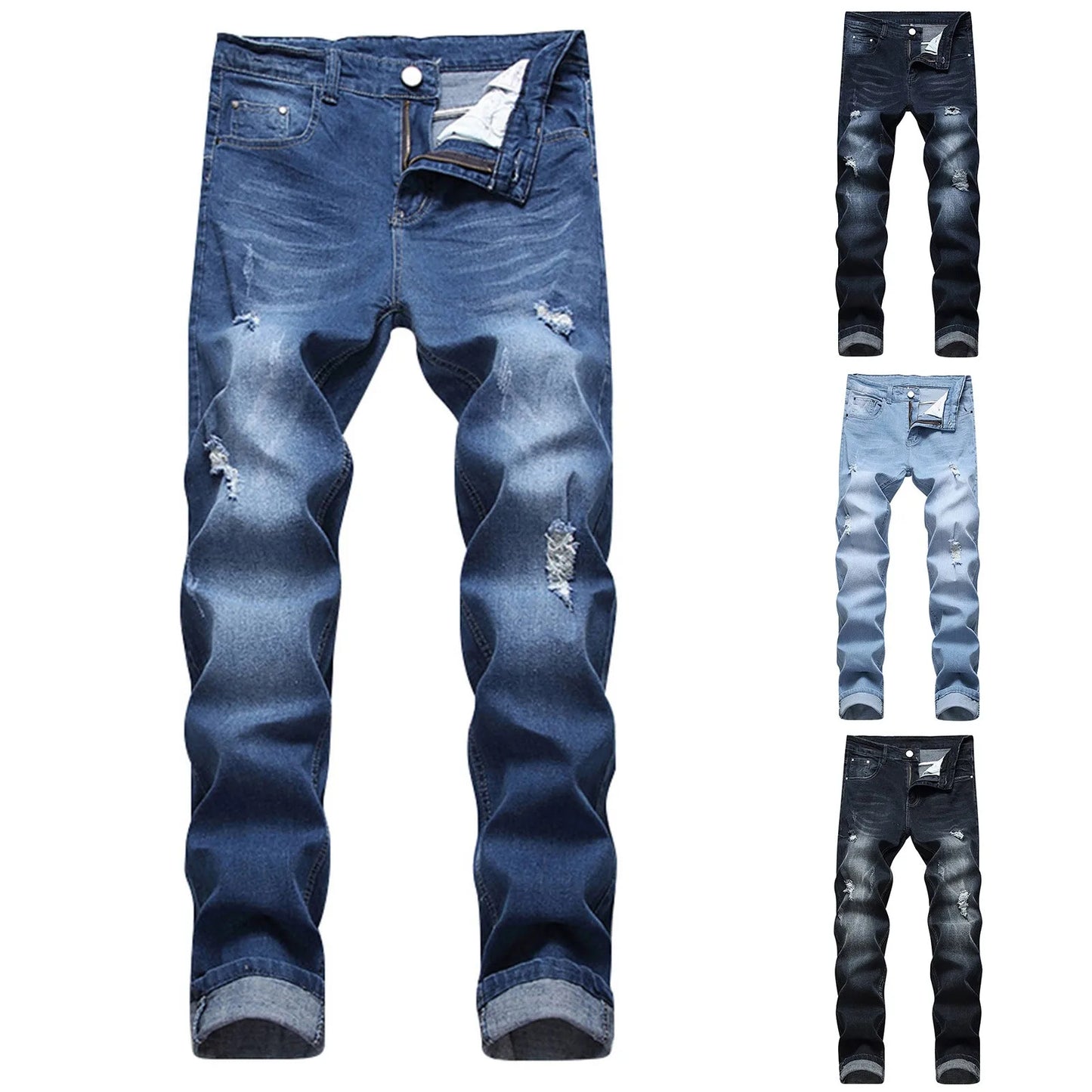 Men's Spring And Summer Casual Ripped Jeans Straight Leg Fashion Pants Mens 511 Slim Fit Cute Jean Slim Fit for Men