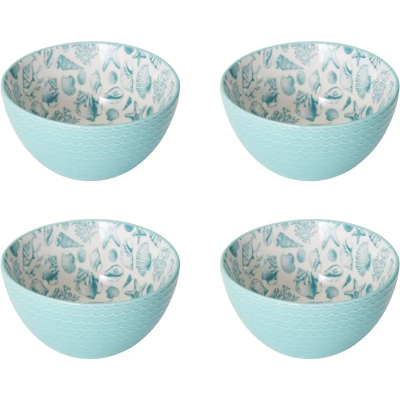 Venice 16-Piece Stoneware Dinnerware Set, Service for 4, Aqua/White -