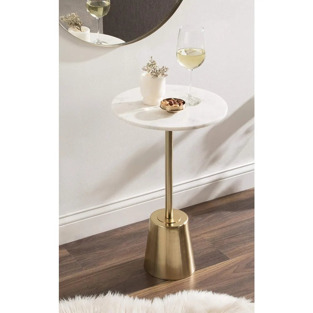 Coffee table modern marble side table, 14 x 14 x 24, gold, decorative display table with small pedestal