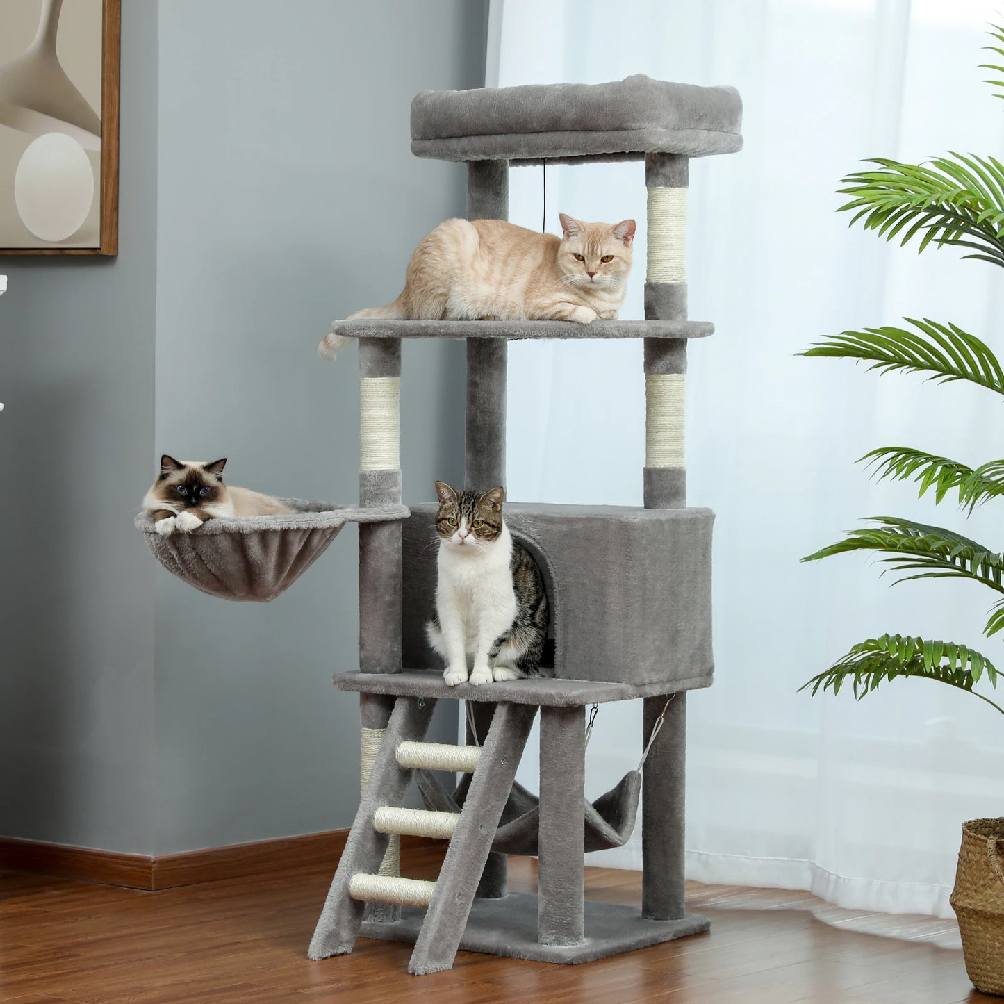 Free Shipping Drop Shipping Cat Tree Tall Cat Tower with Large Cat Condo Cozy Perch Bed Scratching Posts Cat Toys