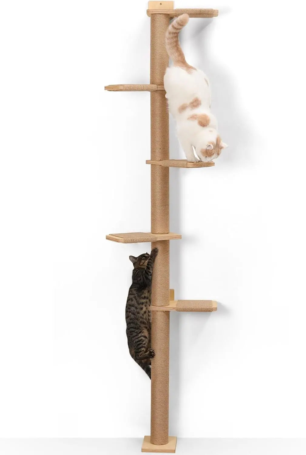 FUKUMARU Tall Cat Tree, 5 Tier Floor to Ceiling Cat Tower, Wall-Mounted Scratching Post, Wild Simulation Wall Shelves, S