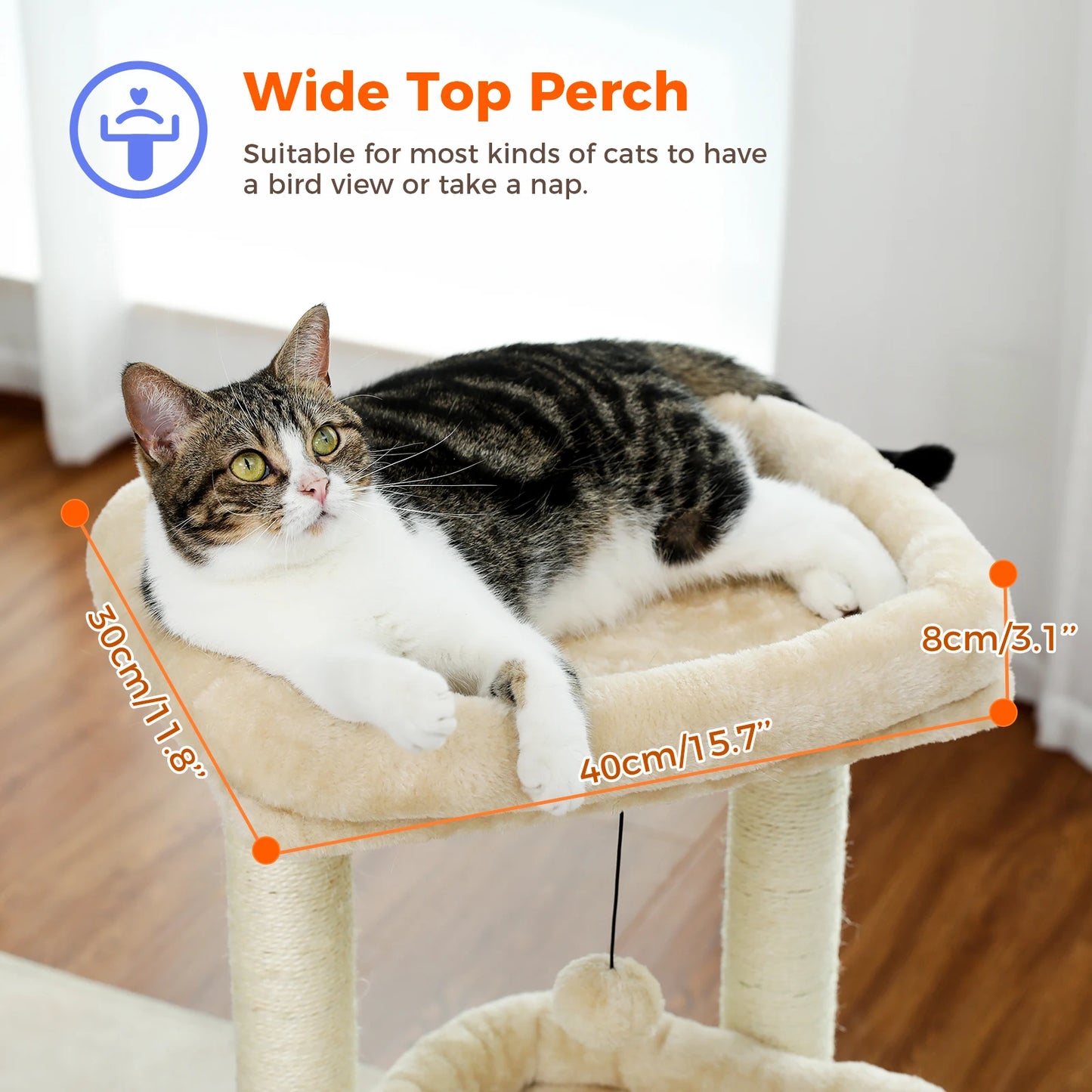 Cat Tree Tower for Indoor Cats with Private Cozy Cat Condo Natural Sisal Scratching Posts and Plush Pom-pom for Small Cats